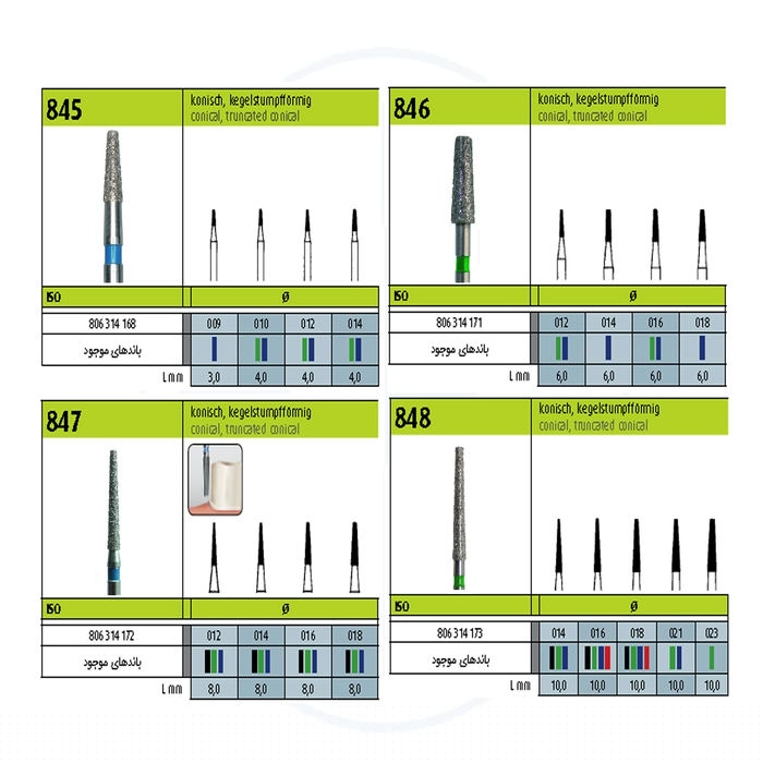 کالای دندانپزشکی فرز الماسه مخروطی ته صاف - Flat End Taper