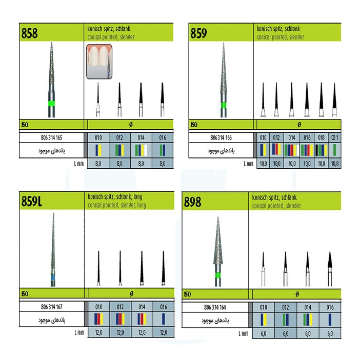 کالای دندانپزشکی فرز الماسه سوزنی - Needle